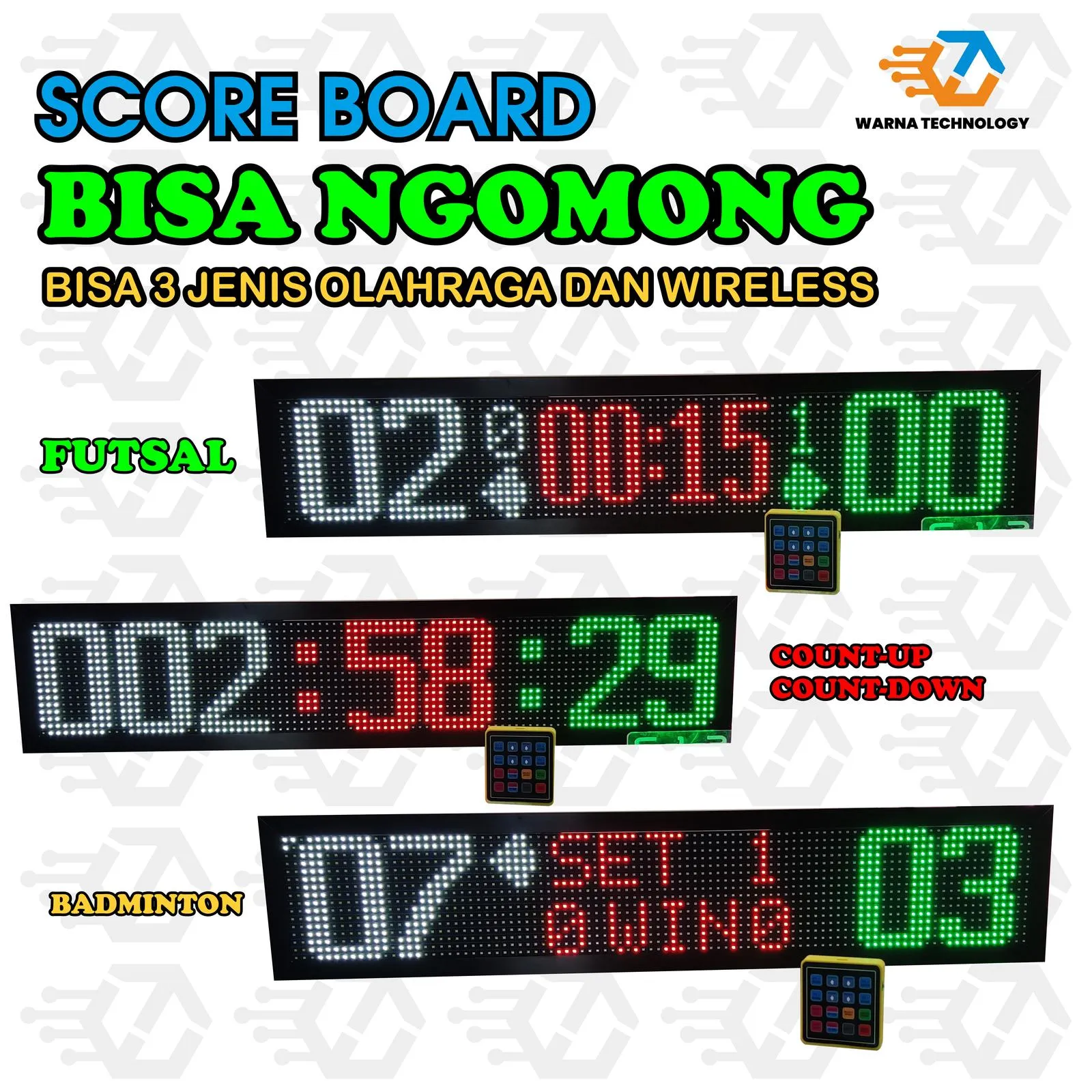 Scoreboard Futsal Sepakbola Badminton - Timer Counter - dengan voice.